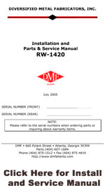 DMF RW-1420 Install and Service Manual